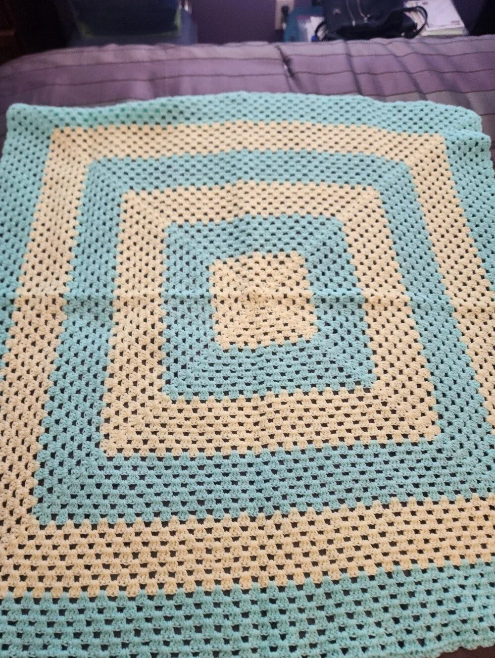 Handmade Mint Green and Pale Yellow Crochet Baby Blanket
